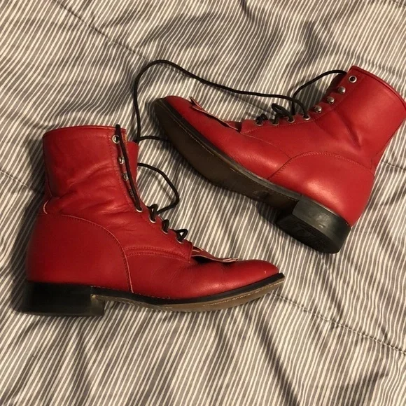 Vintage JUSTIN Boots RED Roper Size 5.5 D Style 503Y Registered NO. 73416 - Picture 12 of 16